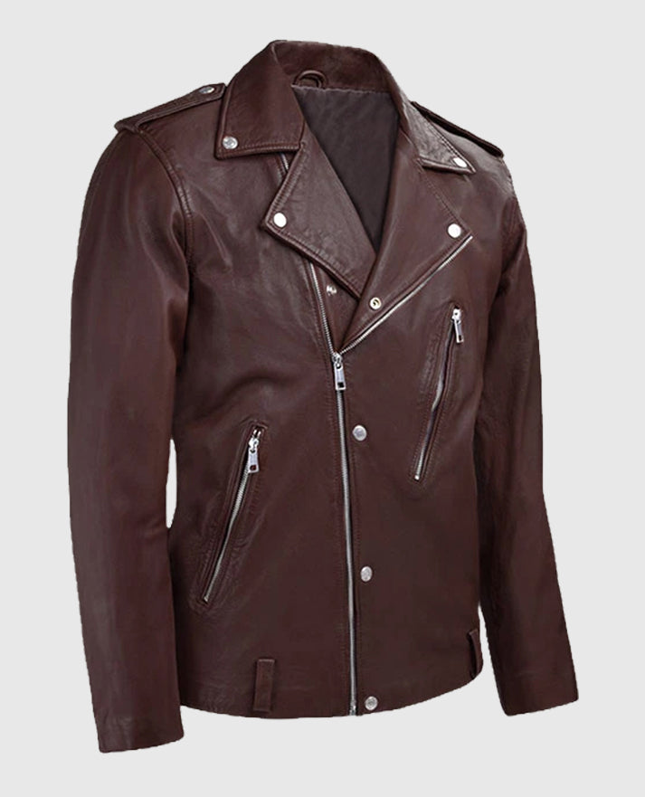 Men's Beast Burgundy Biker Leather Jacket