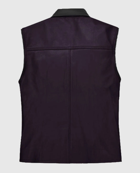 Men's Two-Tone Purple and Black Biker Leather Vest