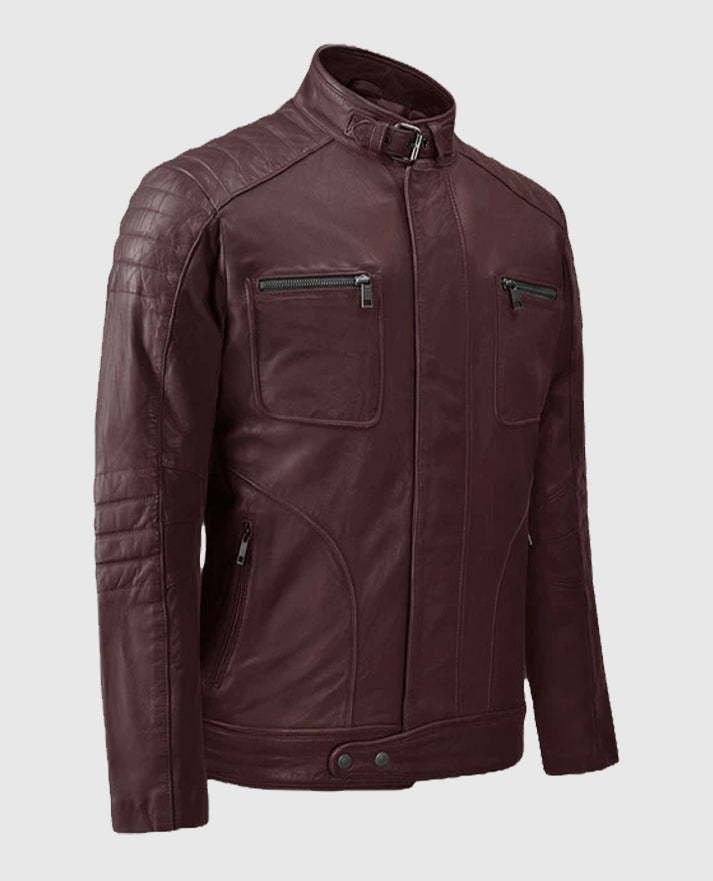 Men's Firefly Moto Burgundy Biker Leather Jacket