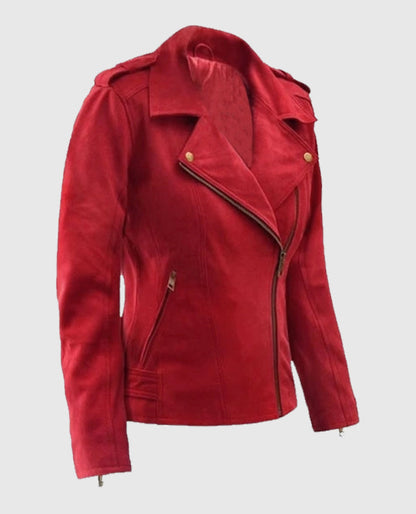 Women's Red Suede Biker Leather Jacket