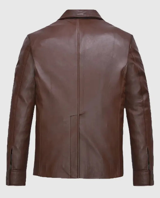 Men's Shirt Style Brown Leather Jacket