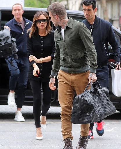 David Beckham Green Suede Leather Jacket