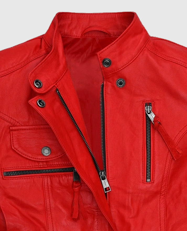 Women's Red Washed and Wax Leather Jacket