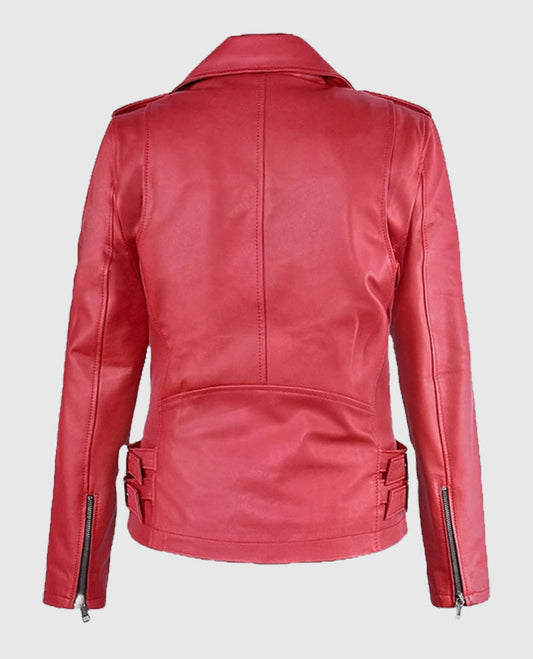 Soft Raspberry Red Gigi Hadid Leather Jacket