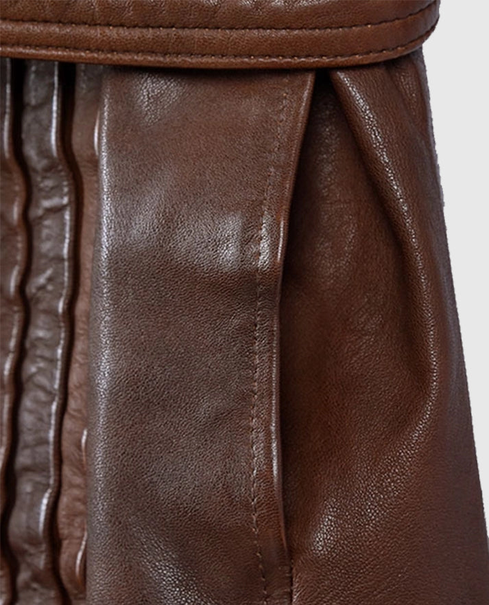 Women's Spanish Brown Leather Long Coat