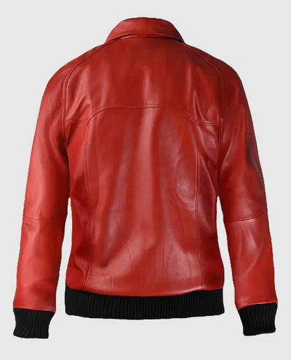 Men's Red Bomber Leather Jacket