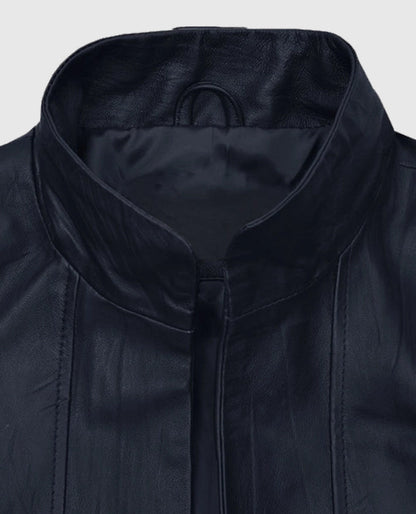 Women's Stand-Up Collar Black Leather Jacket