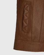 Men's Brown Leather Trucker Jacket