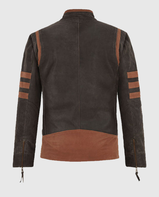 Men’s Suede Biker Jacket with Sleeve Stripes