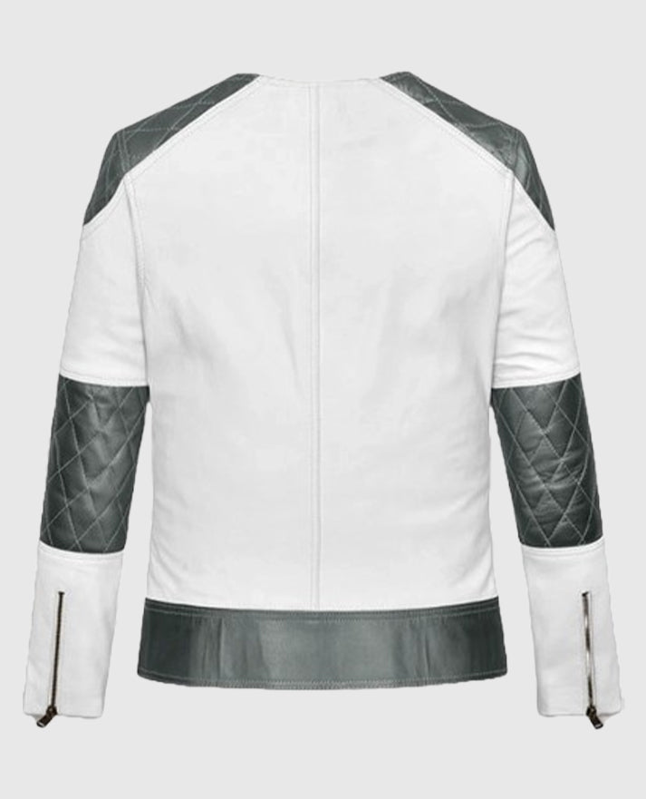 Women’s White & Silver Quilted Moto Jacket