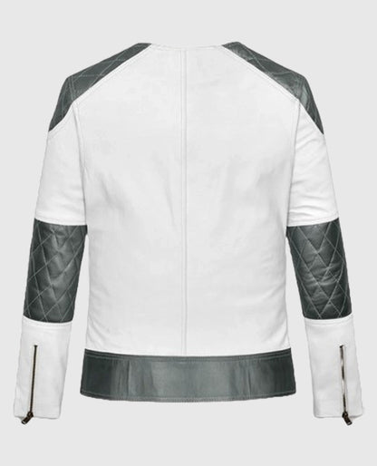Women’s White & Silver Quilted Moto Jacket