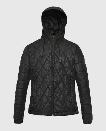 Women's Quilted Black Hooded Jacket