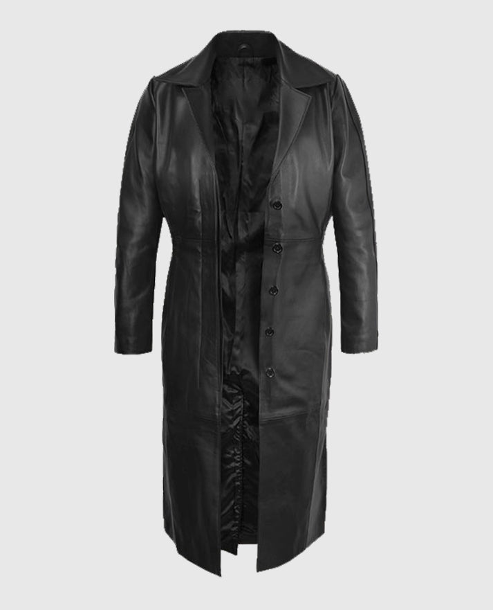 Black Selena Gomez Leather Long Coat
