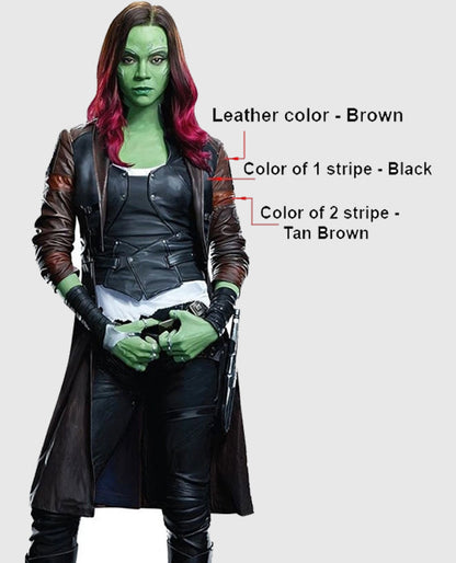 Zoe Saldana Guardians of the Galaxy Vol 2 Leather Coat