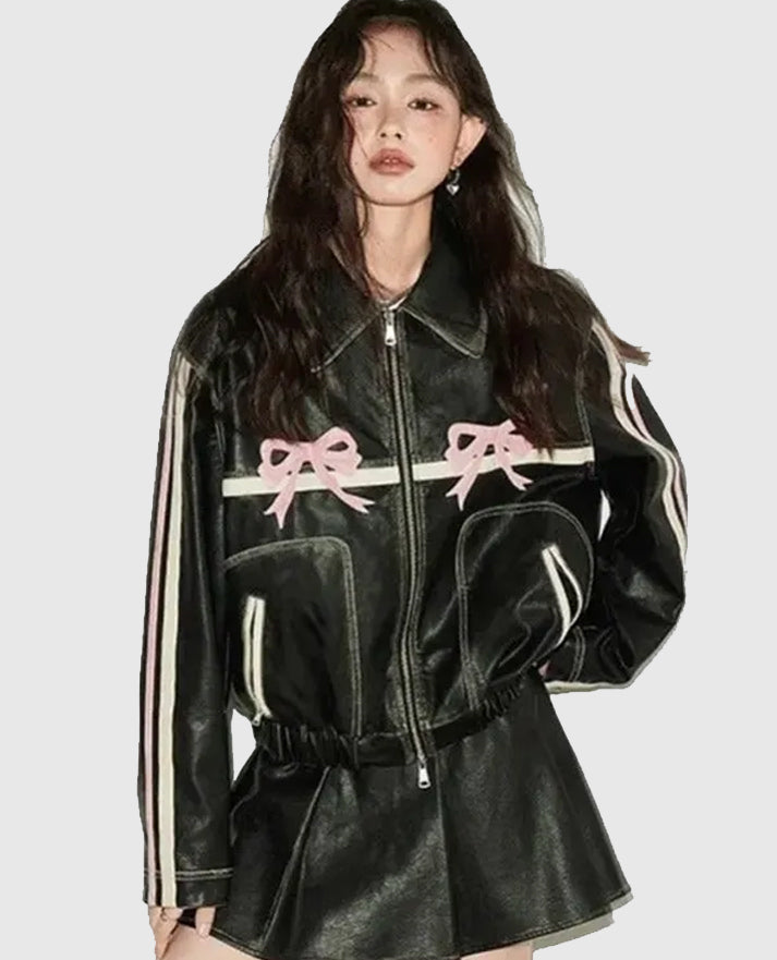 Diddi Moda Ribbon Leather Jacket