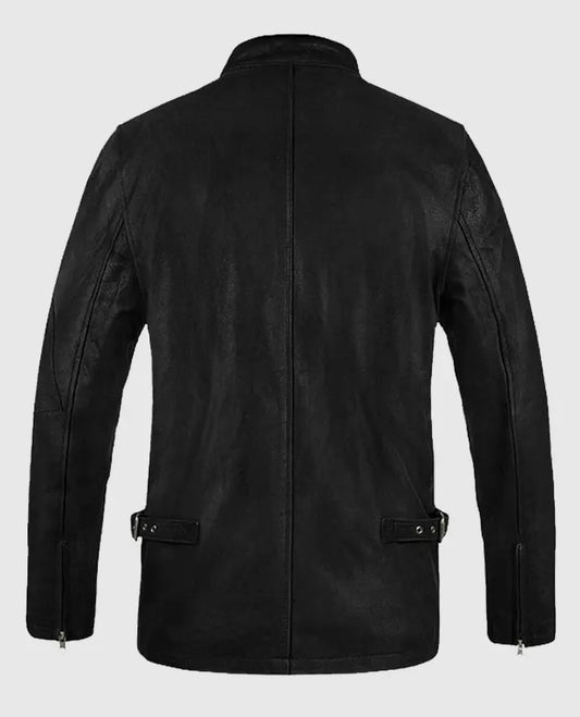 Men's Black Racer Stripe Leather Jacket