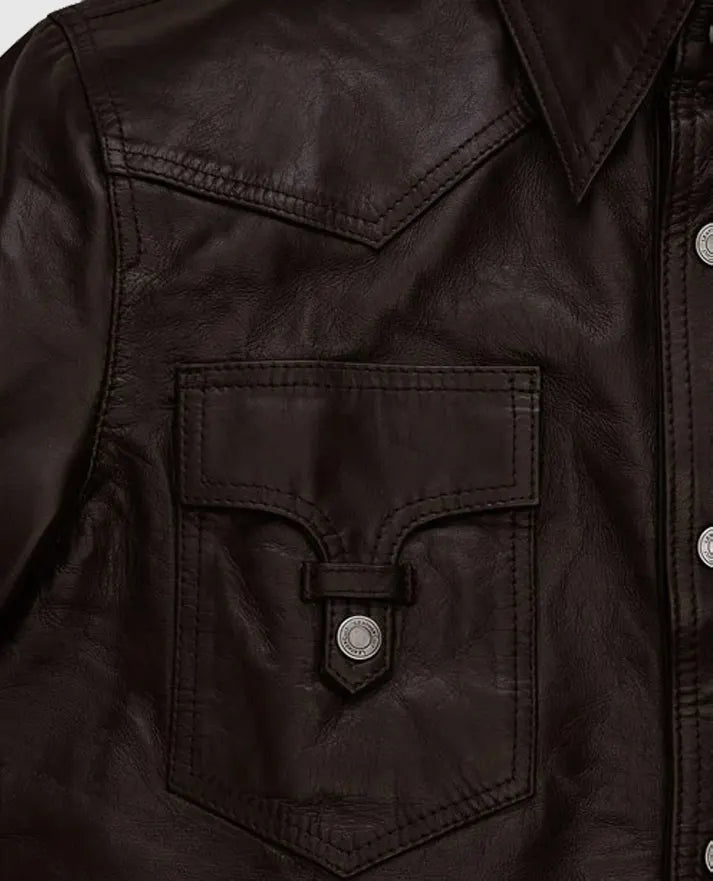 Men's Dark Brown Trucker Leather Jacket