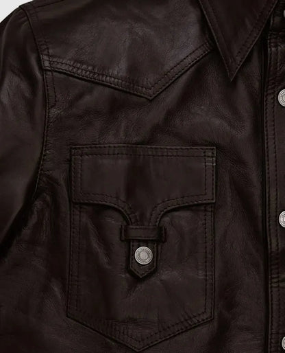 Men's Dark Brown Trucker Leather Jacket
