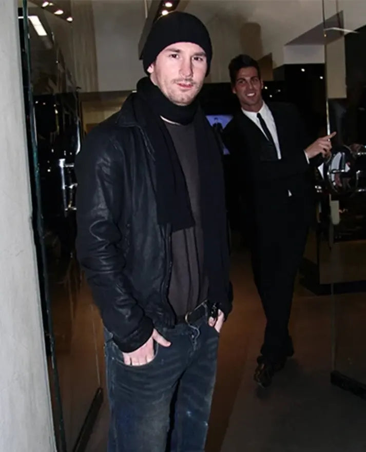 Lionel Messi Black Leather Jacket