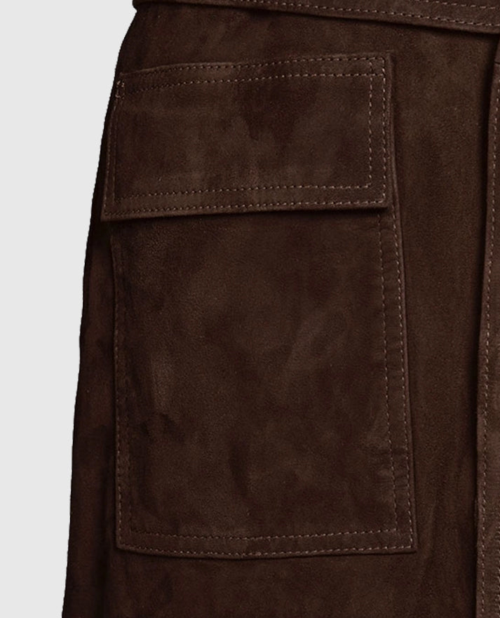 Women's Dark Brown Suede Alpine Leather Long Coat