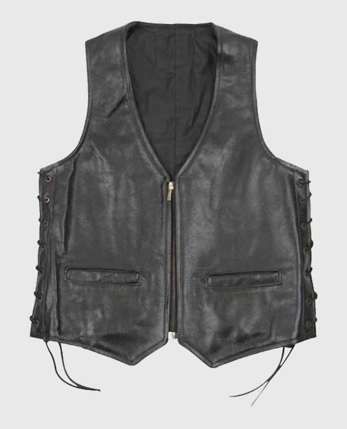 Casual Black Laced Leather Vest