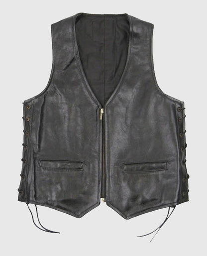 Casual Black Laced Leather Vest