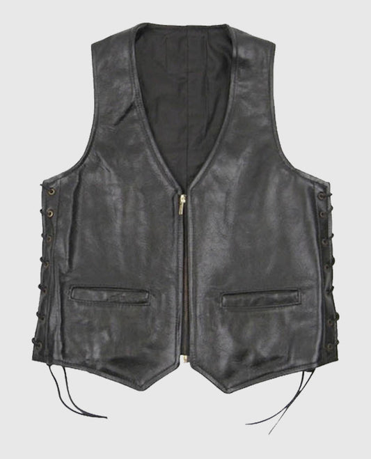 Casual Black Laced Leather Vest