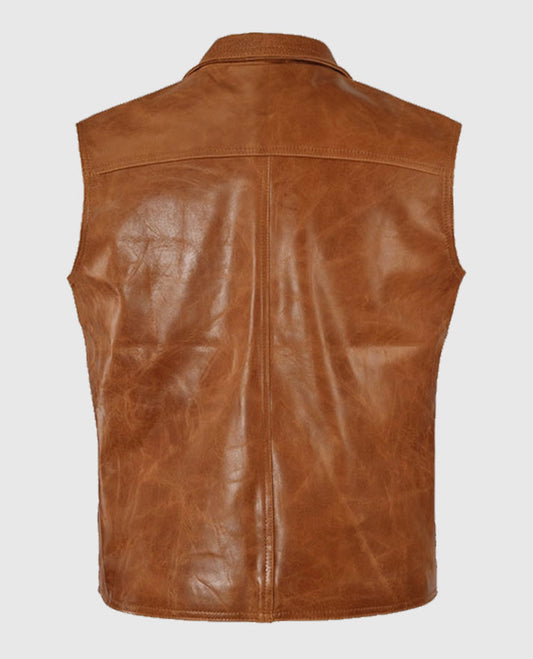 Men's Light Brown Leather Biker Vest