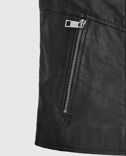 Men's Quilted Black Leather Biker Vest