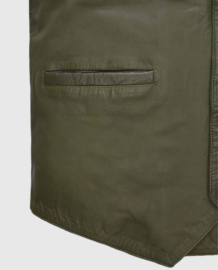 Men's Green Washed and Wax Cowboy Leather Vest