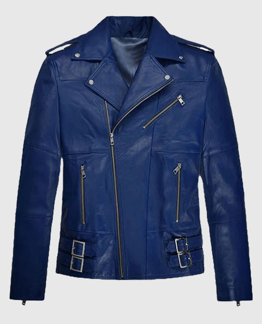 Antonio Banderas Blue Leather Biker Jacket