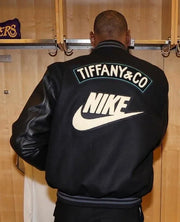 Tiffany Blue Accent Wool & Leather Varsity Jacket