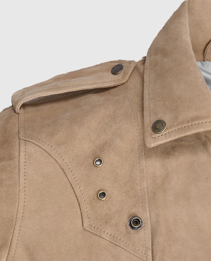 Women's Beige Suede Biker Leather Jacket