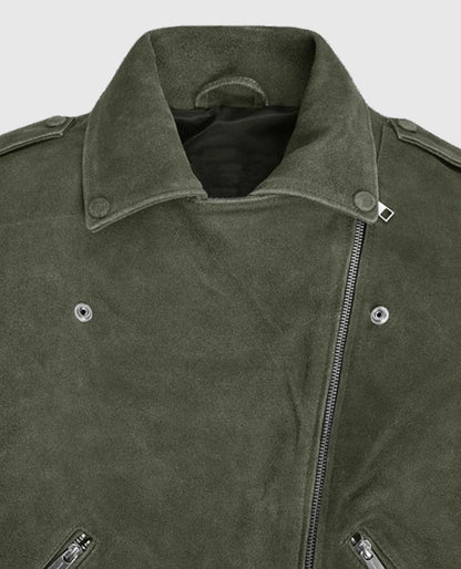 Women's Olive Suede Moto Leather Jacket