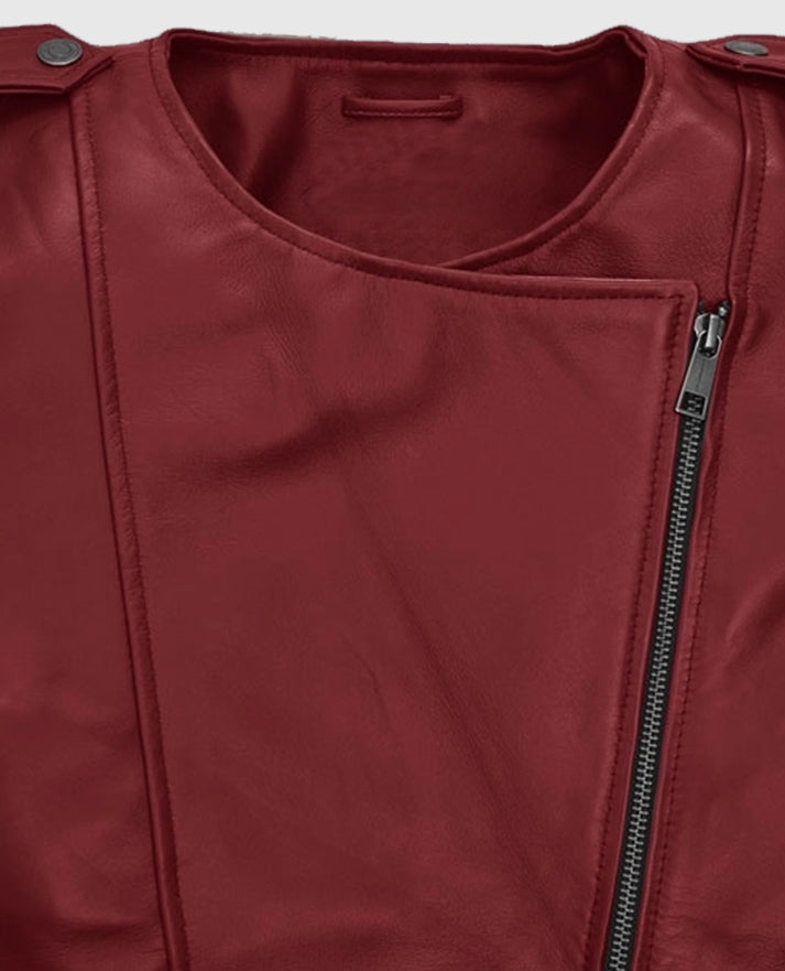 Women's Cherry Red Peplum Leather Jacket