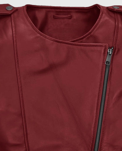 Women's Cherry Red Peplum Leather Jacket