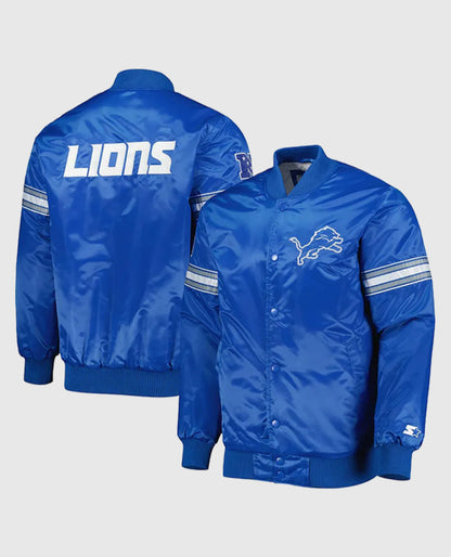 The Pick and Roll Detroit Lions Blue Full-Snap Satin Jacket