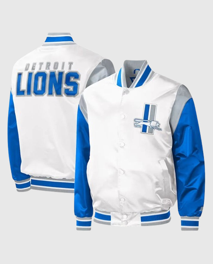 Detroit Lions Throwback Warm Up Pitch Varsity Satin Jacket