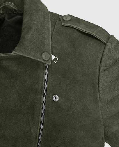 Women's Olive Suede Moto Leather Jacket