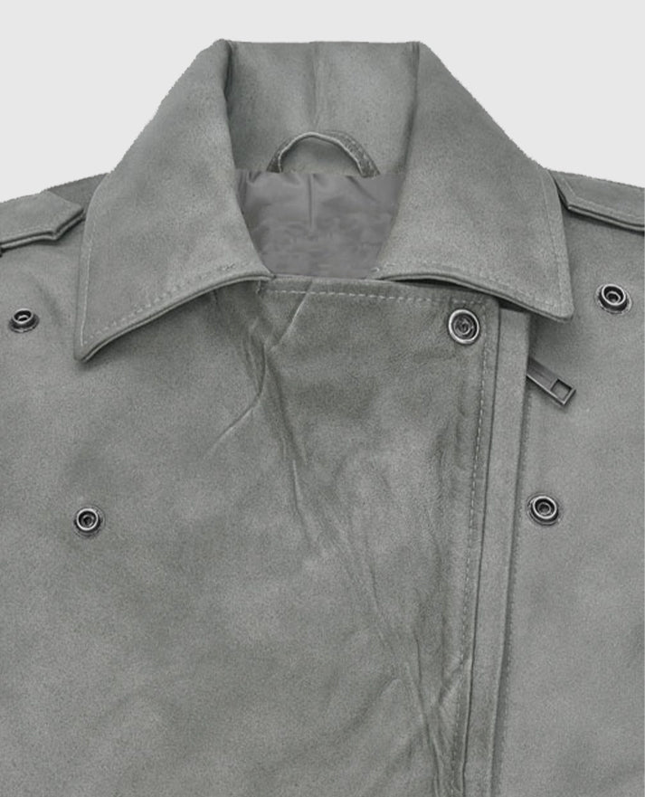 Women's Gray Suede Biker Leather Jacket