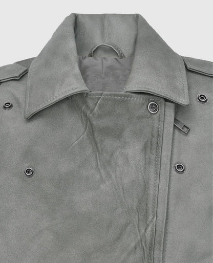 Women's Gray Suede Biker Leather Jacket