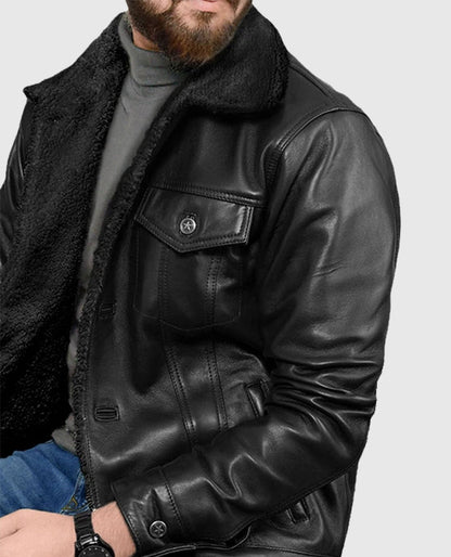 Men's Black Sherpa Leather Jacket