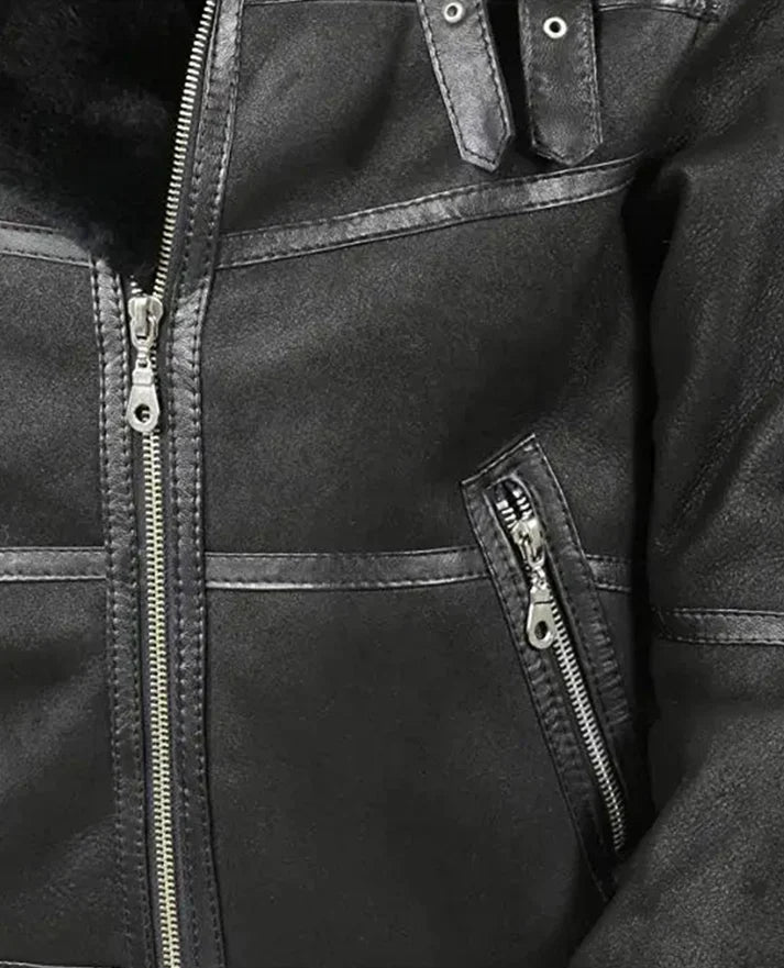 Men's Aviator B16 Sheepskin Black Shearling Jacket