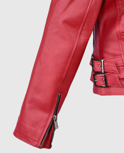 Soft Raspberry Red Gigi Hadid Leather Jacket