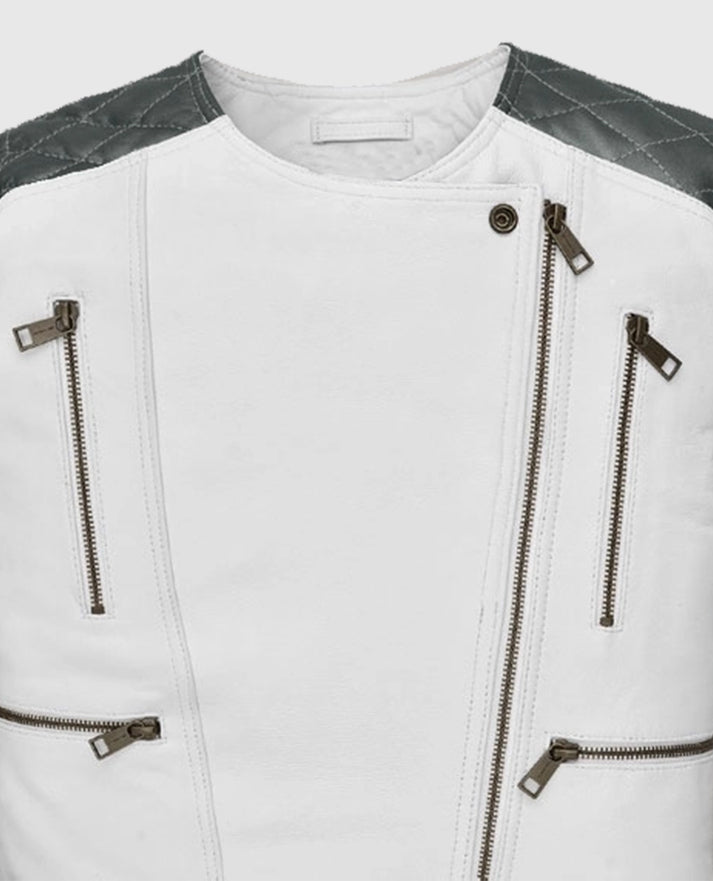 Women’s White & Silver Quilted Moto Jacket