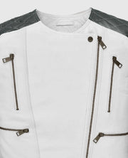 Women’s White & Silver Quilted Moto Jacket