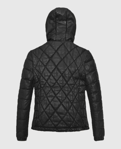 Women's Quilted Black Hooded Jacket