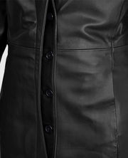 Black Selena Gomez Leather Long Coat