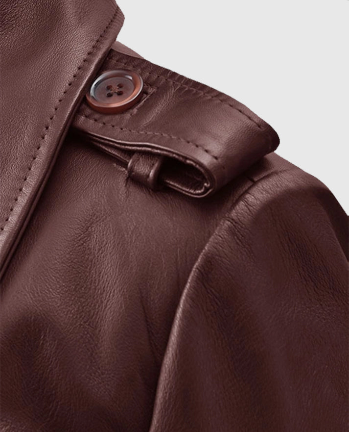 Women's Soft Maroon Wax Halcon Leather Trench Coat