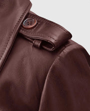 Women's Soft Maroon Wax Halcon Leather Trench Coat